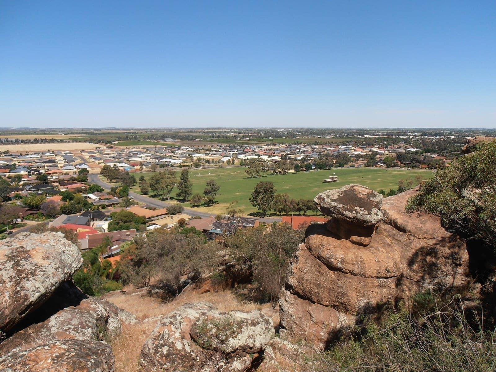 The view over Griffith and the plains from Hermit's Cave lookout on Scenic Hill